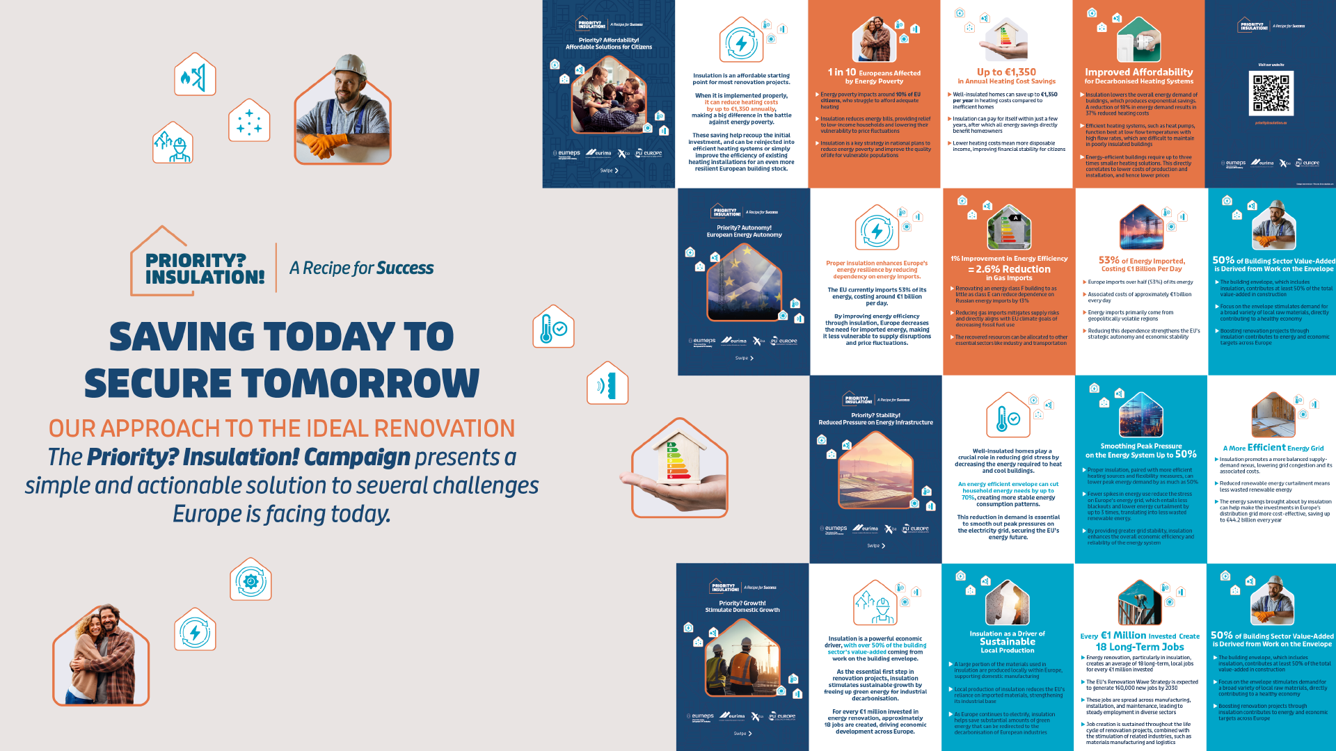 Priority? Insulation! campaign by #inextremis for EUMEPS: Saving today to secure tomorrow key visual with the full social media carousel series